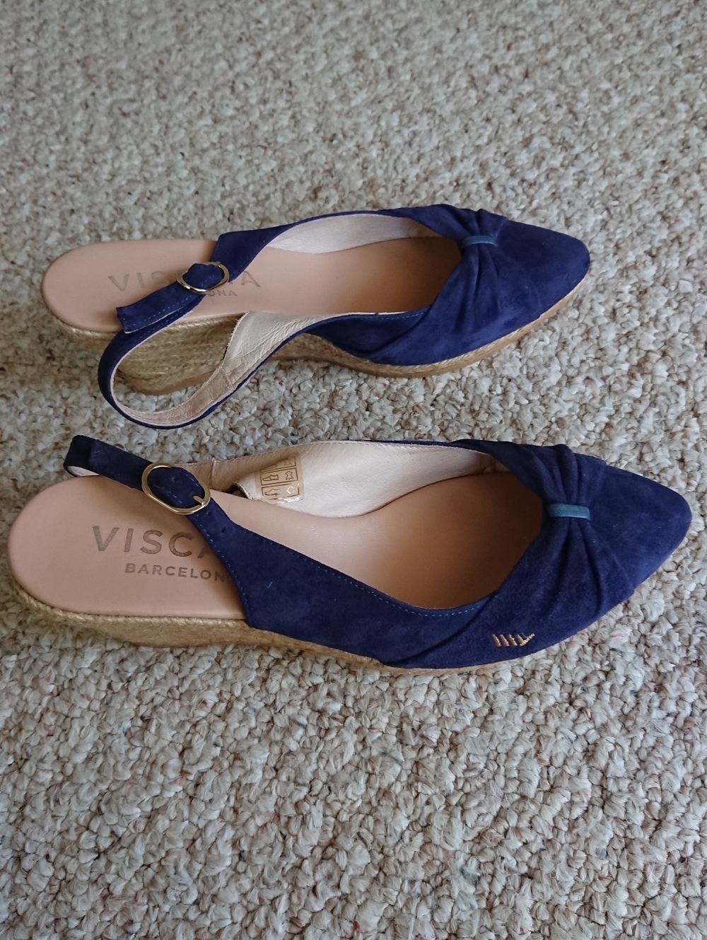 Viscata Barcelona navy blue suede leather slingback wedge espadrilles size 7.5